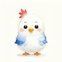 Watercolor children illustration with cute chiken clipart photo