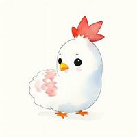 Watercolor children illustration with cute chiken clipart photo