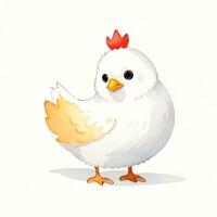 Watercolor children illustration with cute chiken clipart photo