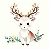 Watercolor children illustration with cute deer clipart photo