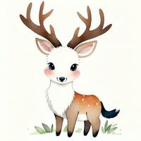 Watercolor children illustration with cute deer clipart photo