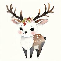 Watercolor children illustration with cute deer clipart photo