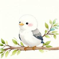 Watercolor children illustration with cute bird clipart photo