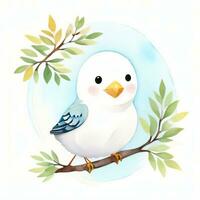 Watercolor children illustration with cute bird clipart photo