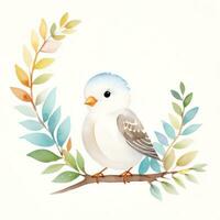 Watercolor children illustration with cute bird clipart photo