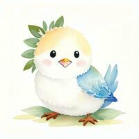 Watercolor children illustration with cute bird clipart photo