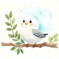 Watercolor children illustration with cute bird clipart photo