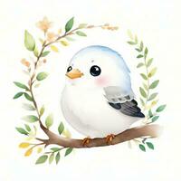 Watercolor children illustration with cute bird clipart photo