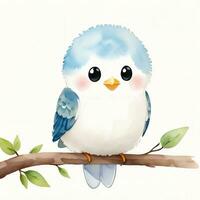 Watercolor children illustration with cute bird clipart photo