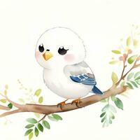 Watercolor children illustration with cute bird clipart photo