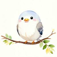 Watercolor children illustration with cute bird clipart photo