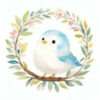 Watercolor children illustration with cute bird clipart photo