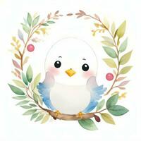 Watercolor children illustration with cute bird clipart photo