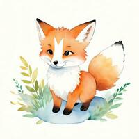 Watercolor children illustration with cute fox clipart photo
