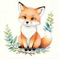 Watercolor children illustration with cute fox clipart photo