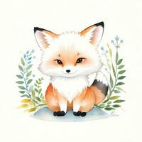 Watercolor children illustration with cute fox clipart photo