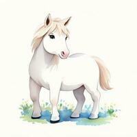 Watercolor children illustration with cute horse clipart photo