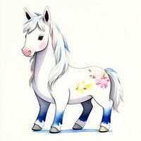 Watercolor children illustration with cute horse clipart photo