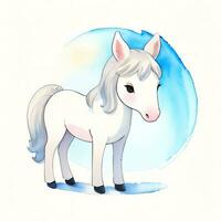 Watercolor children illustration with cute horse clipart photo