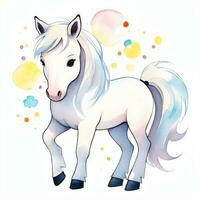 Watercolor children illustration with cute horse clipart photo