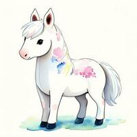 Watercolor children illustration with cute horse clipart photo