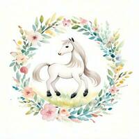 Watercolor children illustration with cute horse clipart photo