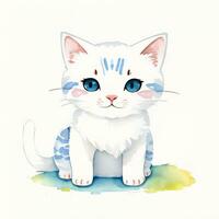 Watercolor children illustration with cute kitty cat clipart photo