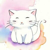 Watercolor children illustration with cute kitty cat clipart photo