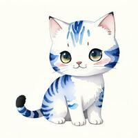 Watercolor children illustration with cute kitty cat clipart photo