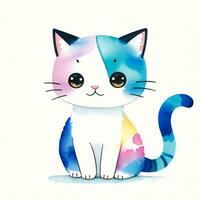 Watercolor children illustration with cute kitty cat clipart photo