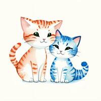 Watercolor children illustration with cute kitty cat clipart photo