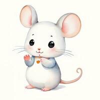 Watercolor children illustration with cute mouse clipart photo