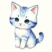 Watercolor children illustration with cute kitty cat clipart photo