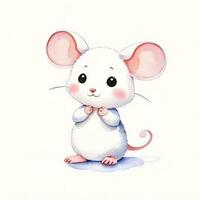 Watercolor children illustration with cute mouse clipart photo