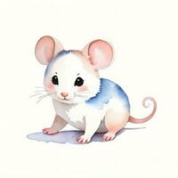 Watercolor children illustration with cute mouse clipart photo