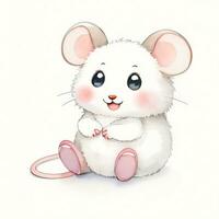 Watercolor children illustration with cute mouse clipart photo