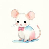 Watercolor children illustration with cute mouse clipart photo