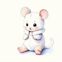 Watercolor children illustration with cute mouse clipart photo