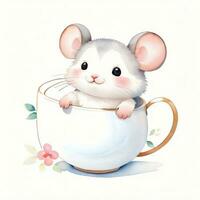 Watercolor children illustration with cute mouse clipart photo