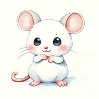 Watercolor children illustration with cute mouse clipart photo