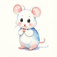 Watercolor children illustration with cute mouse clipart photo