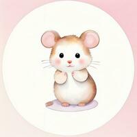 Watercolor children illustration with cute mouse clipart photo