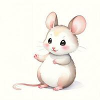 Watercolor children illustration with cute mouse clipart photo