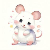 Watercolor children illustration with cute mouse clipart photo