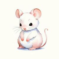 Watercolor children illustration with cute mouse clipart photo