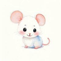 Watercolor children illustration with cute mouse clipart photo