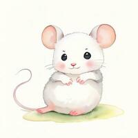 Watercolor children illustration with cute mouse clipart photo