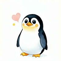 Watercolor children illustration with cute penguin clipart photo