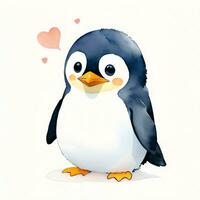 Watercolor children illustration with cute penguin clipart photo