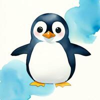 Watercolor children illustration with cute penguin clipart photo